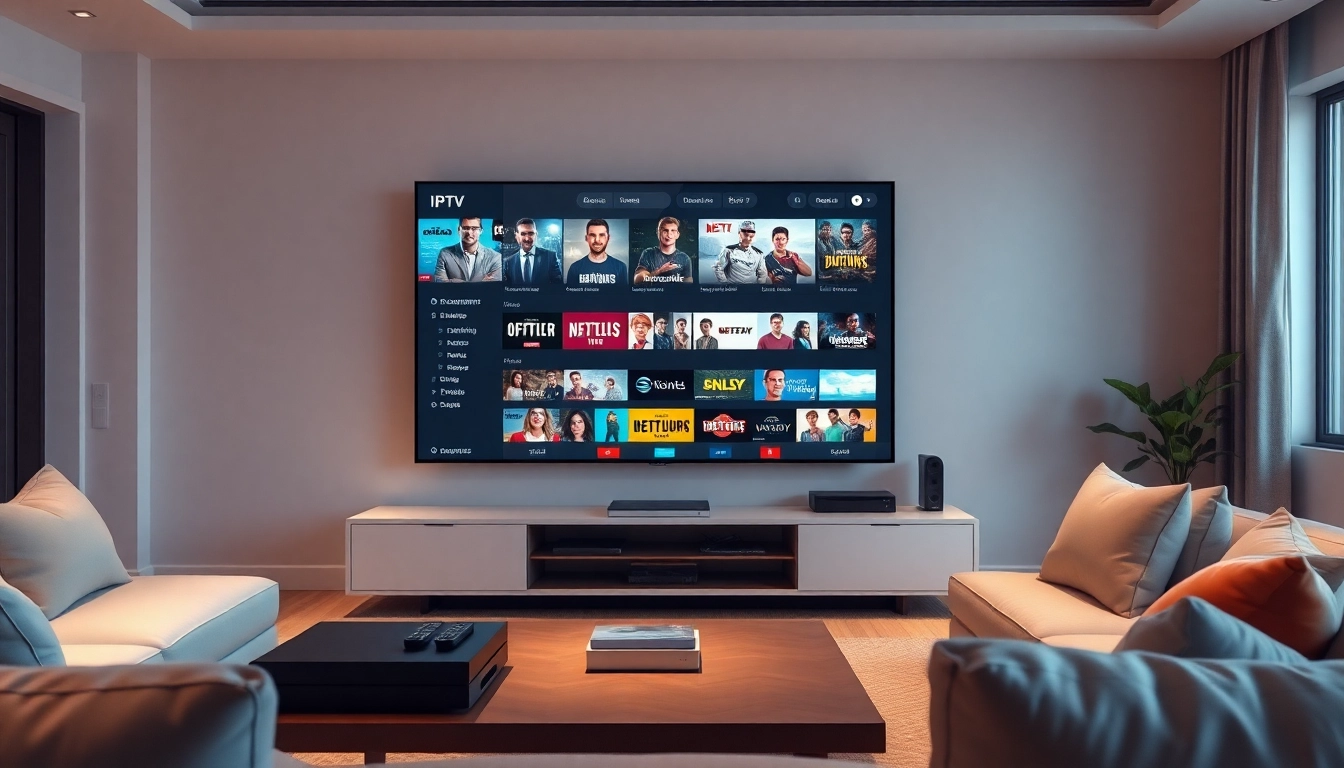 Experience abonnement iptv streaming in a cozy living room with vibrant content displayed on a modern TV.