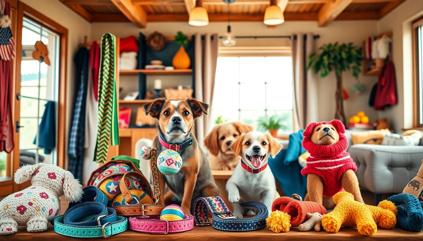 Showcase a variety of pet accessories, including collars and toys, highlighting their vibrant designs.