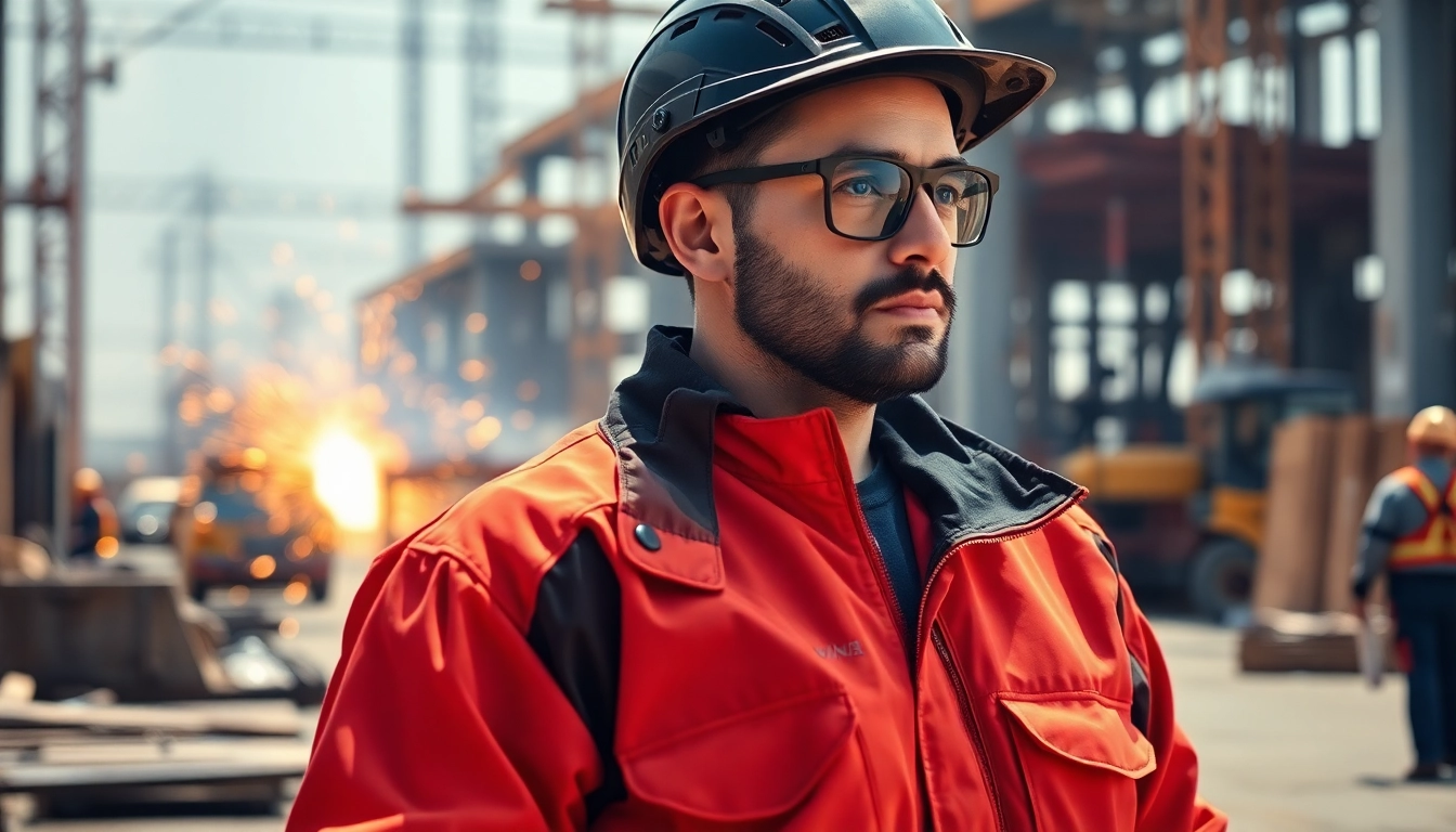 Wearing a durable welding jacket, a welder operates amidst flying sparks for safety and protection.