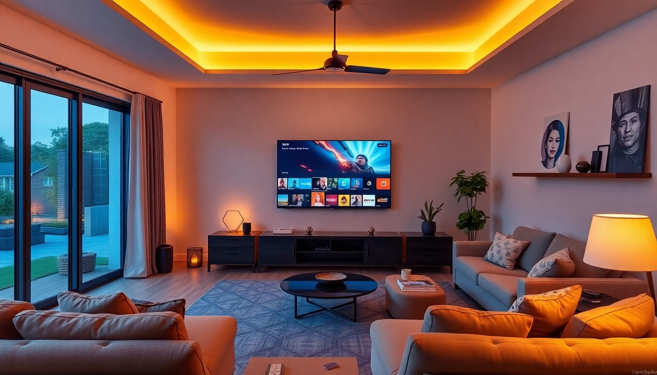 Watch IPTV Suisse in a cozy living room environment with a large screen and modern decor.