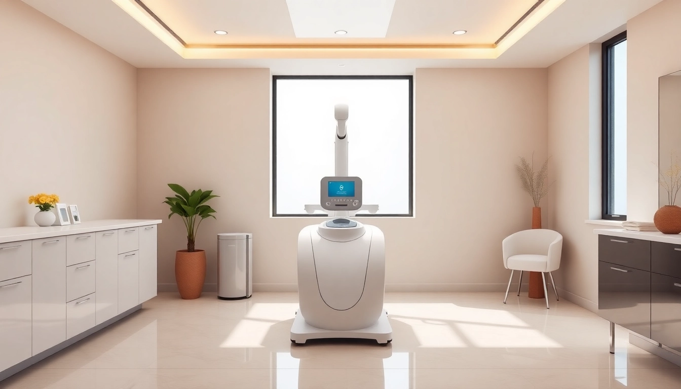 Body sculpting machine in a modern clinic promoting fat reduction treatments.