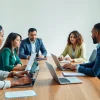 Business professionals discussing outsourcing strategies during a collaborative meeting.