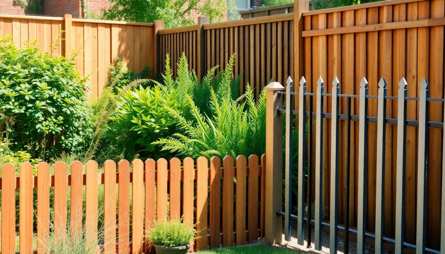 Explore fencing Manchester options showcasing elegant garden landscapes with diverse fencing styles.