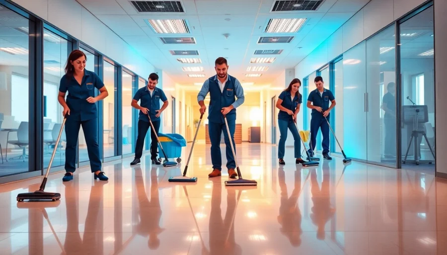 Professional team providing Jacksonville commercial cleaning services in a bright, modern office environment.