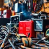 Shop premium welding supplies including MIG and TIG tools prominently displayed in an industrial workshop.