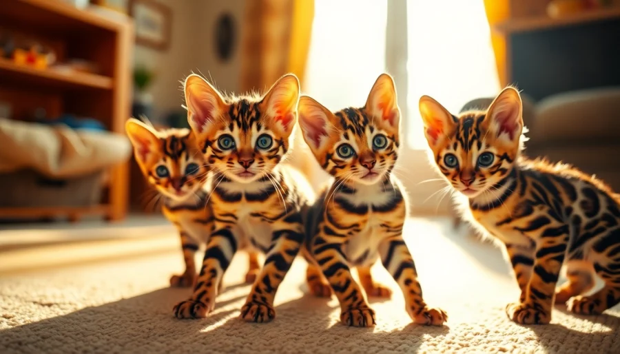 Adorable Bengal Kittens for Sale, showcasing their unique playful personalities and distinct coat patterns.