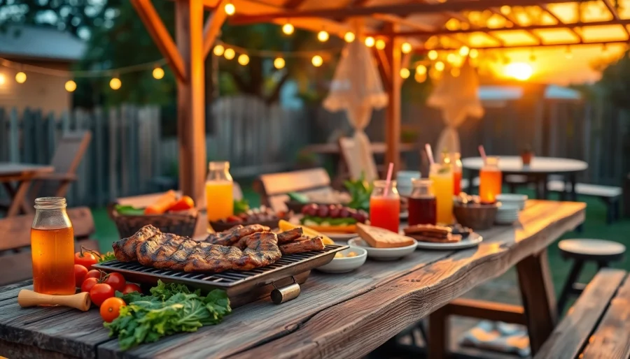 Enjoy a mouthwatering spread by a Caterer für Grillbuffet und BBQ in Berlin, showcasing grilled delights and fresh sides.