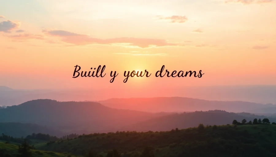 Build your dreams in a vibrant sunrise over a lush valley, symbolizing potential and inspiration.