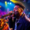 Ycee captivating the audience with an energetic performance on stage, showcasing his unique style.