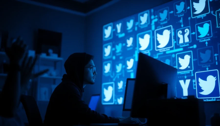 Detecting a facebook hacker through intense computer investigation in a dimly lit setting.