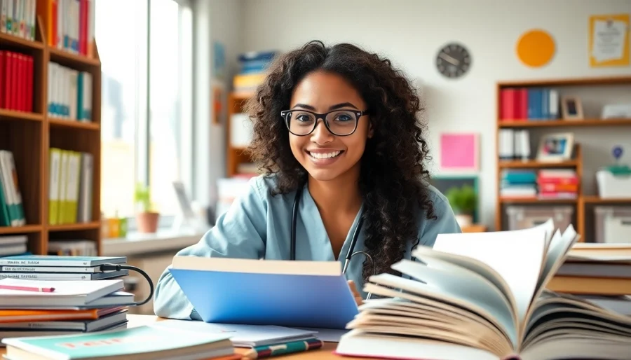 Nursing Homework Help for students studying in a well-lit, organized workspace with books and notes.