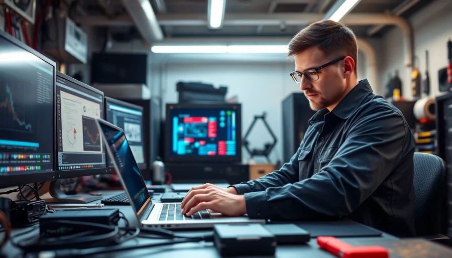Riparazione pc torino professional during laptop repair with tools in workshop