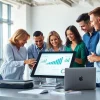 Effektives marketing für pflegedienste durch ein engagiertes Team in einem modernen Büro.
