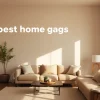 Showcase the best smart home gadgets, including smart speakers and smart bulbs in a cozy living room setting.