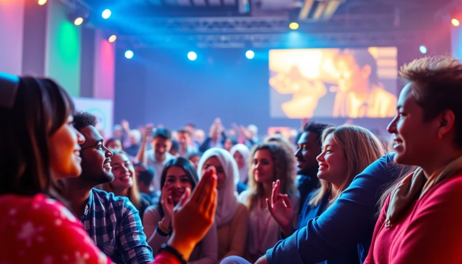 Engaged live stream audience interacting with a virtual event, showcasing varied expressions and emotions.