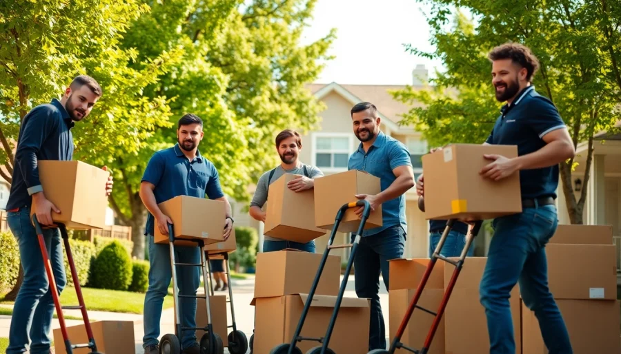 Movers from a removal company east london efficiently packing and moving boxes in a residential area