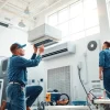 Skilled hvac dealers installing a high-efficiency air conditioning unit in a modern setting.