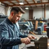 Operating cutting equipment in a modern industrial workshop with precision and expertise.