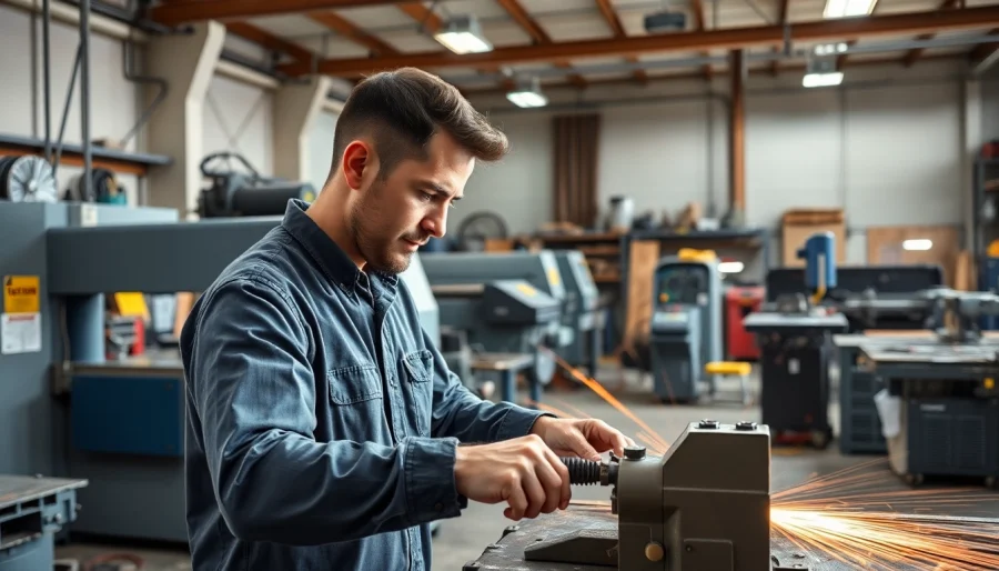 Operating cutting equipment in a modern industrial workshop with precision and expertise.