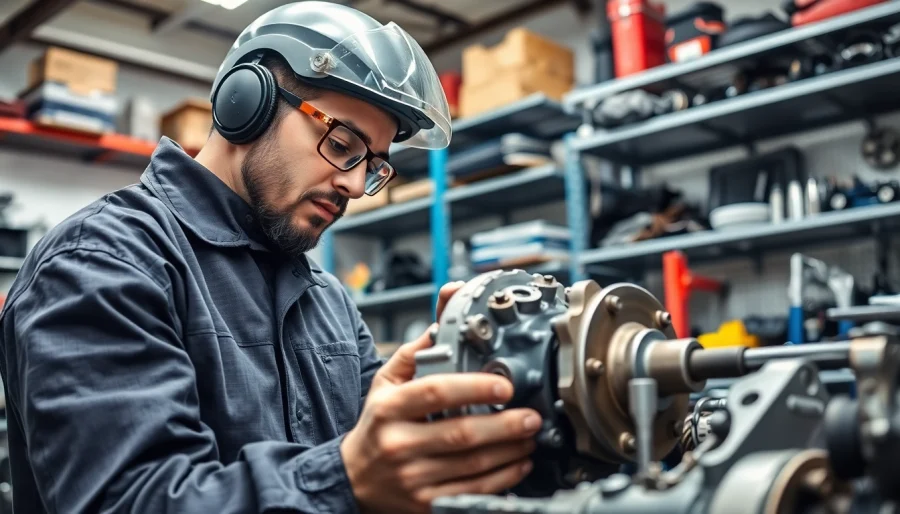 Examine a gearbox syncro component on a workbench for detailed automotive insights.