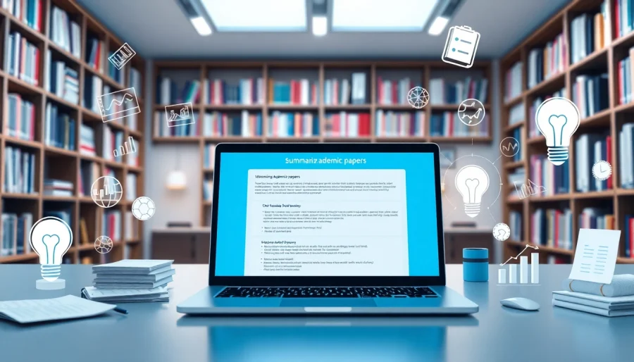 Generate ai summary of papers with a modern digital tool at a sleek office.