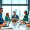Engaging scene of a startup recruitment agency team interviewing candidates in a modern office.