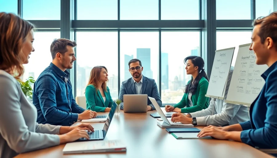 Engaging scene of a startup recruitment agency team interviewing candidates in a modern office.