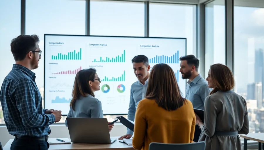 Analyzing competitor analysis data in a collaborative team environment with charts.