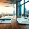 Créer une holding Luxembourgeoise SOPARFI dans un environnement de bureau professionnel avec vue sur la ville.