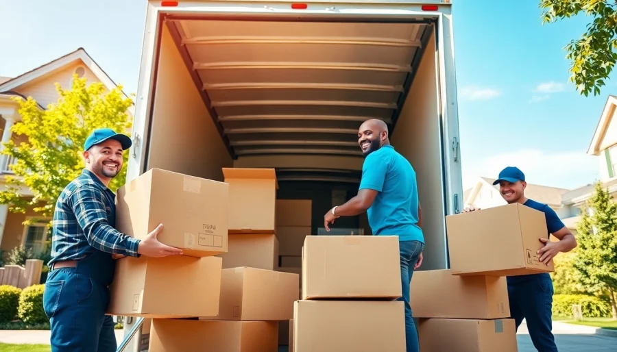 Efficient Canadian movers expertly loading boxes into a truck, showcasing teamwork and reliability.