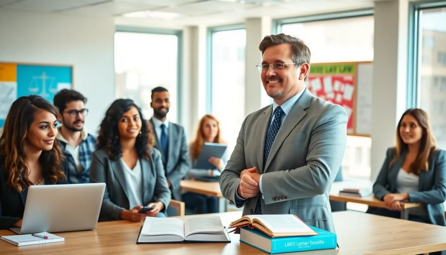 Engaging atmosphere for affordable law school students in a modern classroom.