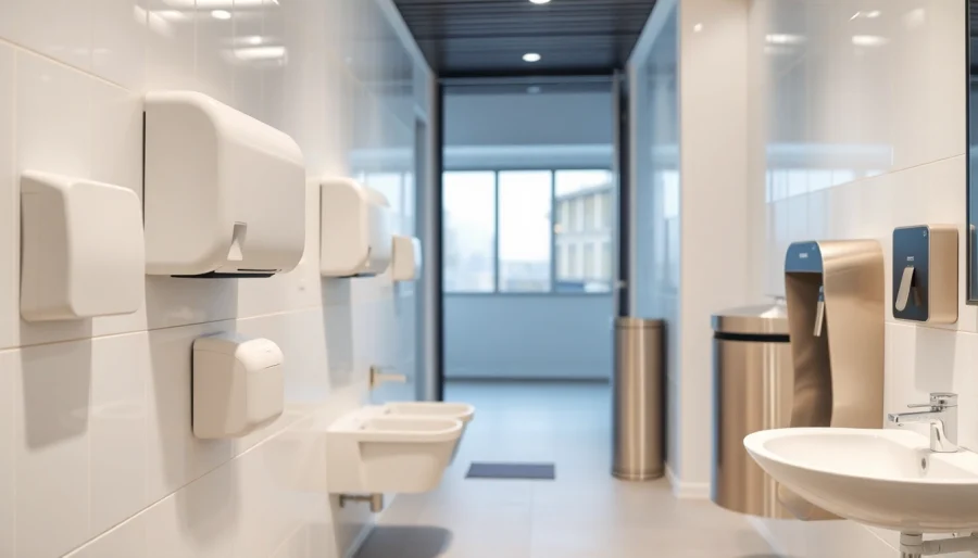 Enhance your space with high-quality Commercial Restroom Supplies showcased in a modern restroom.
