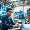 Piping stress Analysis Company engineer analyzing data in a modern lab environment.