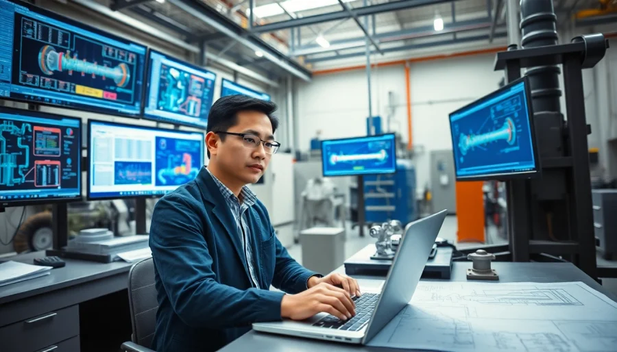 Piping stress Analysis Company engineer analyzing data in a modern lab environment.