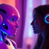 Engage with an AI chatbot for a unique ai sex chat free experience highlighted in a vivid digital art.