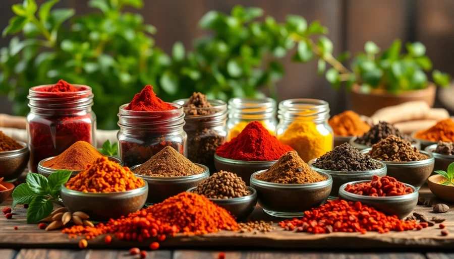 Showcasing single origin spices in elegant jars on a rustic table to enhance culinary creativity.