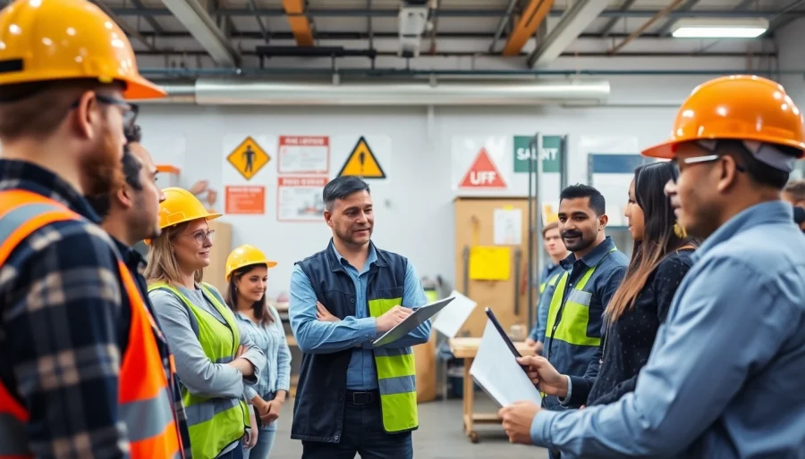 Engaged participants in Safety Training Programs learning hands-on safety techniques in a workshop setting.