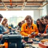 Students actively learning trade skills at a trade school in Knoxville, TN, highlighting collaboration.