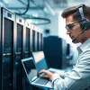 Edmonton IT support technician assisting client systems in a professional office setup.