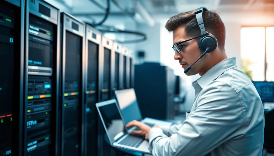 Edmonton IT support technician assisting client systems in a professional office setup.