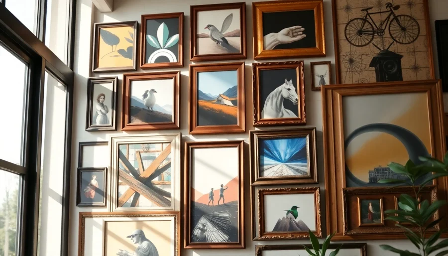 Display large frames artfully arranged in a stylish interior gallery.