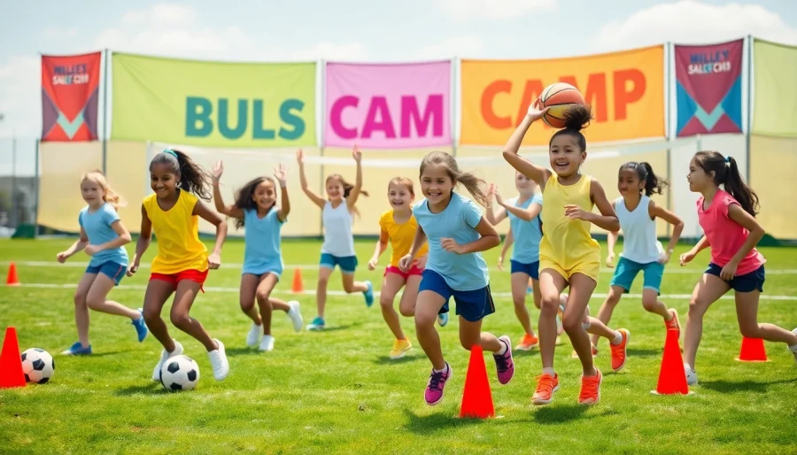 Girls engaging in various sports at Multi Sports Camps for Girls, showcasing teamwork and energy.