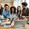 Enhance your business coaching service with collaborative team dynamics in a modern office.