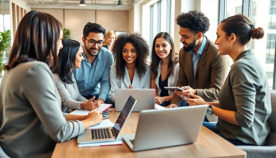 Enhance your business coaching service with collaborative team dynamics in a modern office.