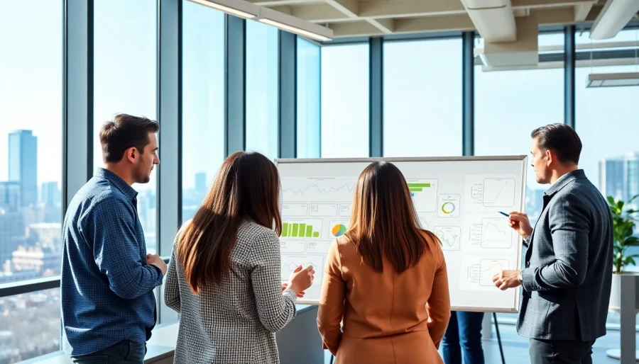 Engaged team of a startup recruitment agency collaborating on innovative hiring strategies.