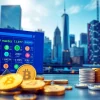 Showcase of coinbase token listings on a vibrant digital display with cryptocurrencies in focus.