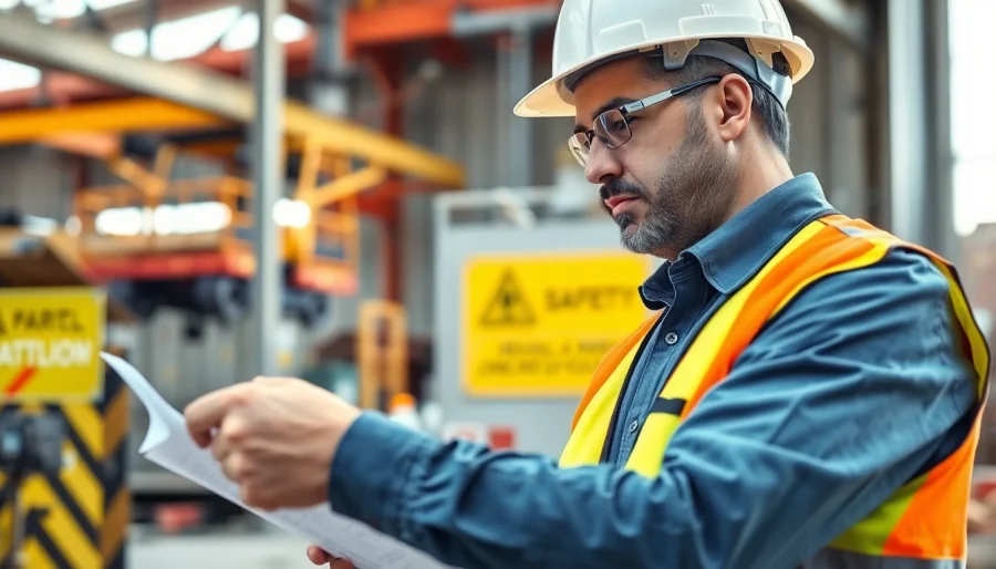 Environmental Health & Safety (EHS) Consultant assessing safety standards at a construction site.