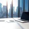 Showcasing a modern workspace with a virtual office address setup, emphasizing professionalism and connectivity.