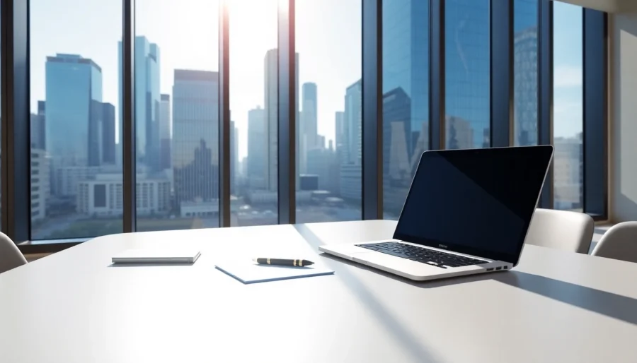 Showcasing a modern workspace with a virtual office address setup, emphasizing professionalism and connectivity.