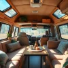 Customize your adventure with JRP Campers showcasing a cozy interior and serene surroundings.